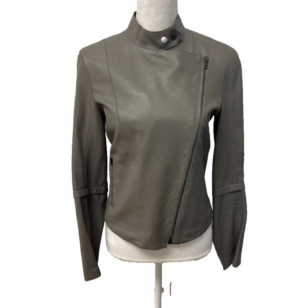 Joseph Biker Jacket Womens 6 Women Gray Nappa Leather Cropped Moto Edgy